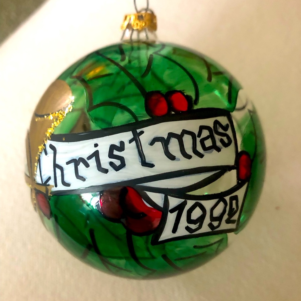 Lord & Taylor 1992 Annual Holly Christmas Glass Ornament